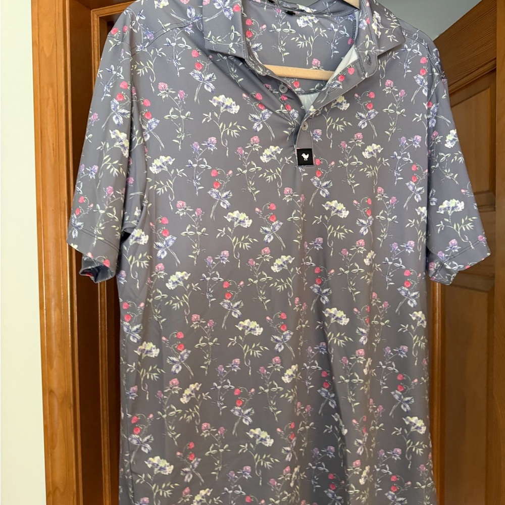X2 Bad Birdie Gray Floral and beachy polos